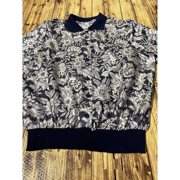 Vintage Lauren Lee Blue And White Floral Womens Blouse Padded Shoulders Size 14 - Picture 3 of 10